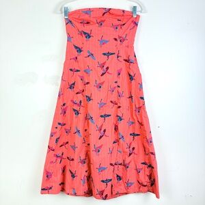 Free People Coral Parrot Strapless Midi Dress Tropical Print